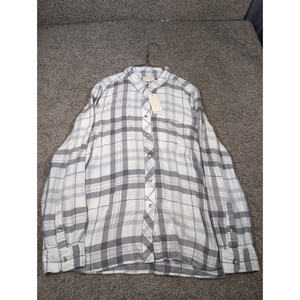 Melloday Womens XL Plaid Button Down Shirt Grey White Rayon CKT172108-SF NWT